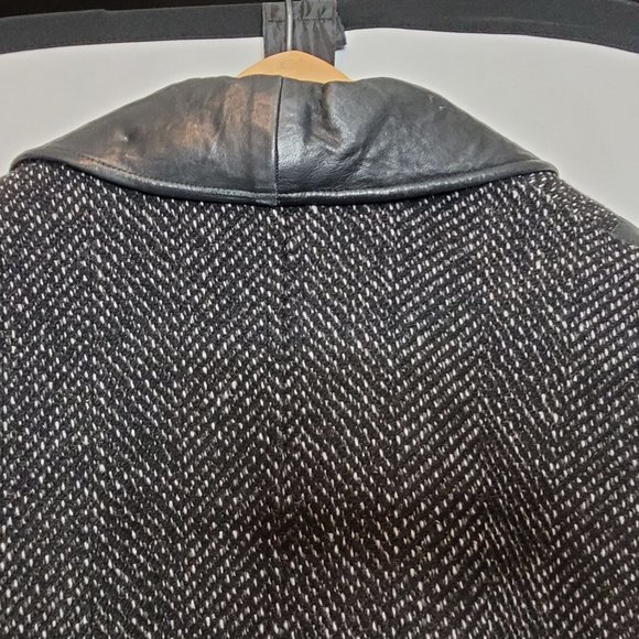 Vintage Tweed Leather Coat Jacket Havoc USA Womens Medium Pockets Button Close - Picture 12 of 14